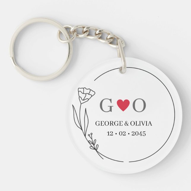 Botanical Frame Wedding Favour Keychain (Front)