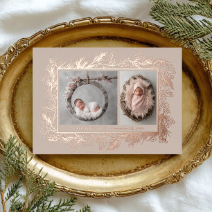 Botanical Frame Winter Foliage New Baby Birth Foil Holiday Card
