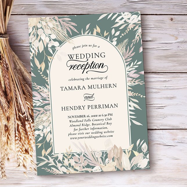 Botanical Framed Arch Sage Green Wedding Reception Invitation (Wedding reception only invitation in Sage Green, from my Foliage Duet collection)