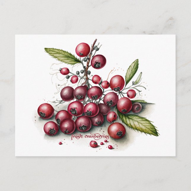Botanical Fresh Cranberries Postcard (Front)