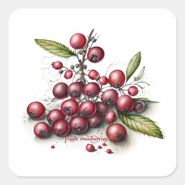 Botanical Fresh Cranberries Square Sticker (Front)