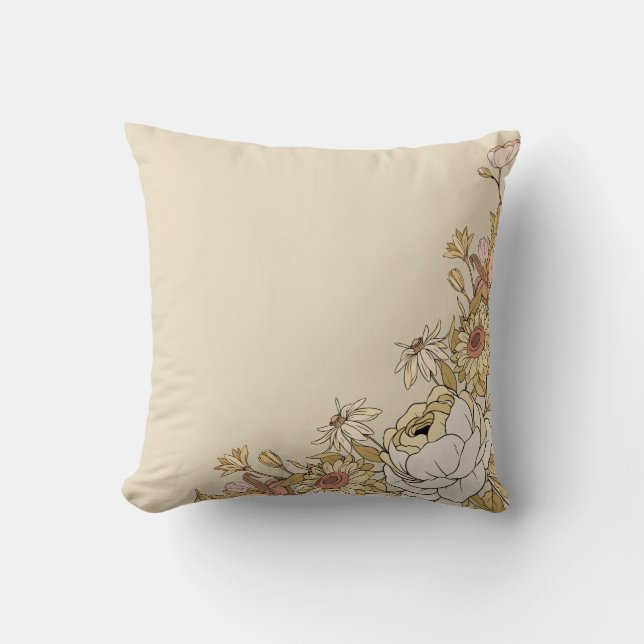 Botanical Front & Geometric Back in Neutral Tones  Throw Pillow (Front)