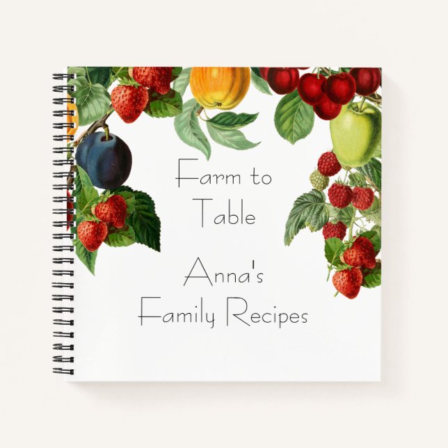 Botanical Fruit and Berries Recipe Organizer Notebook (Front)