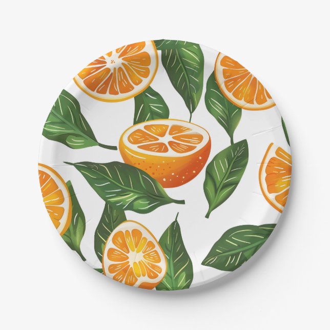 Botanical Fruit Orange Citrus Seamless Paper Plate (Front)