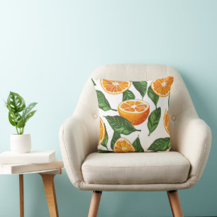 Botanical Fruit Orange Citrus Seamless Pattern Throw Pillow