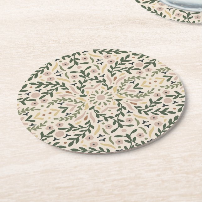 Botanical Garden Floral Round Paper Coaster (Angled)