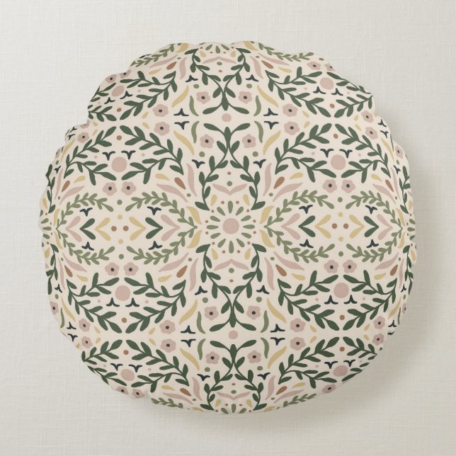 Botanical Garden Floral Round Pillow (Front)