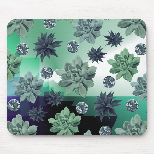 Botanical Garden Green Teal Floral Pattern Mouse Pad (Front)