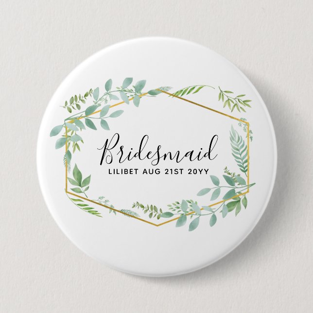 Botanical Garden Leaves Greenery Wedding 3 Inch Round Button (Front)