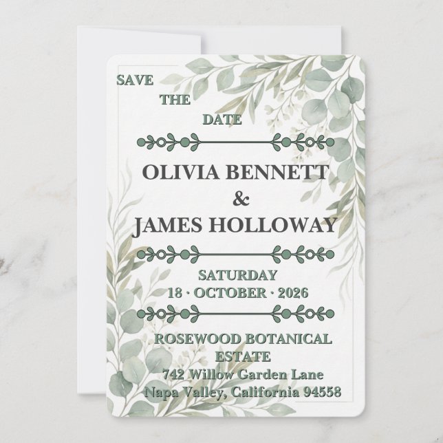 Botanical Garden Romance Save the Date Card (Front)