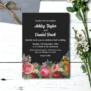 Botanical Garden Rustic Roses Black Floral Wedding Invitation
