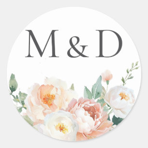 Botanical Garden Spring Floral Wedding Initials Classic Round Sticker