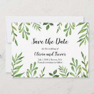 Botanical Garden Watercolor Green Leaves Greenery Save The Date