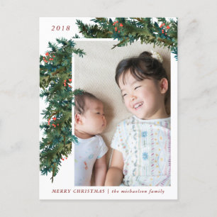 Botanical Garland with Winter Berries Photo Holiday Postcard