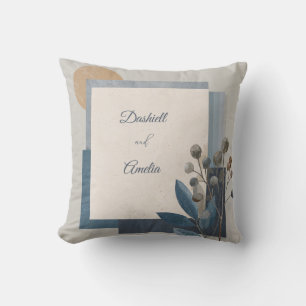 Botanical Geometric Blue Earth Tones Wedding  Throw Pillow