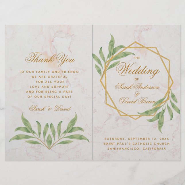 Botanical Geometric Greenery Gold Wedding Program (Front)