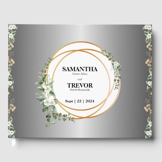 Botanical Gilded Golden Rings & Foliage  Guest Boo Book (Front)
