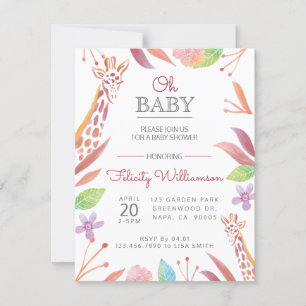 Botanical Giraffe Safari Baby Shower Invitation