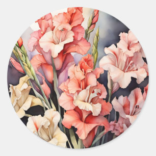 Botanical  Gladiolus In Watercolor Classic Round Sticker