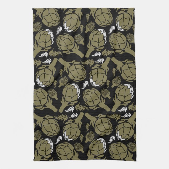 Botanical Gold Artichoke Art Decor Kitchen Towel (Vertical)