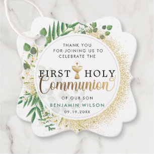 Botanical Gold First Holy Communion Thank You Favour Tags