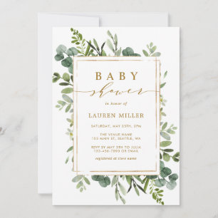 Botanical Gold Greenery Baby Shower Invitation