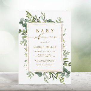 Botanical Gold Greenery Baby Shower Invitation