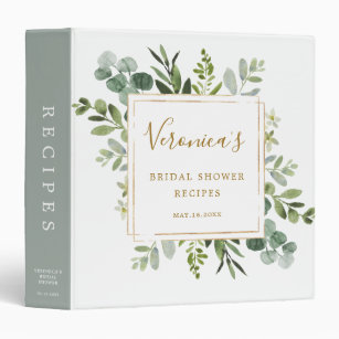 Botanical Gold Greenery Bridal Shower Recipe Book  Binder