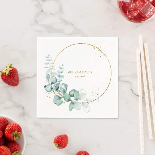 Botanical Gold Greenery Eucalyptus  Napkin (Insitu)