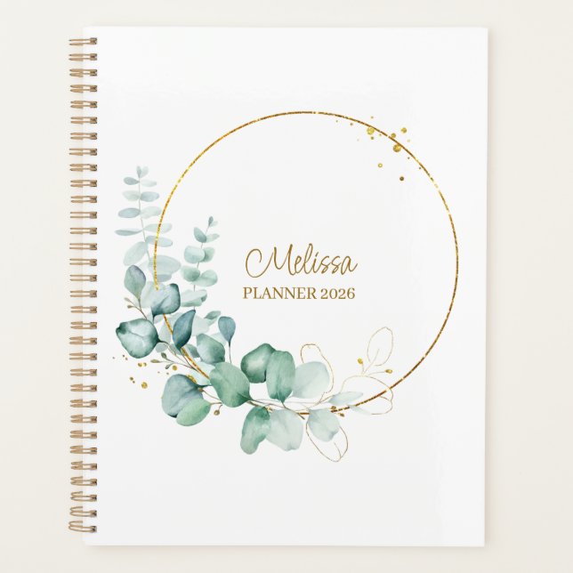 Botanical Gold Greenery Eucalyptus  Planner (Front)