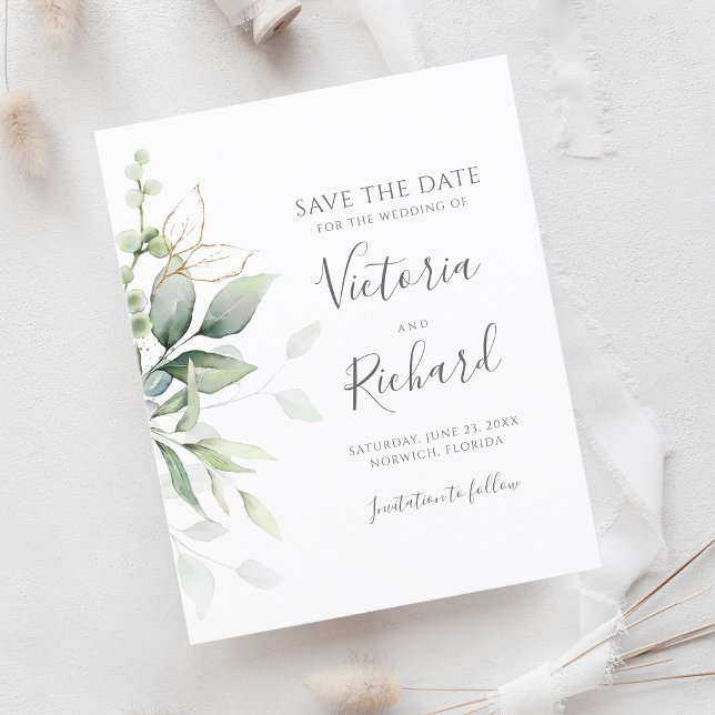Botanical Gold Greenery Eucalyptus Save the Date (Creator Uploaded)