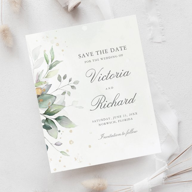 Botanical Gold Greenery Eucalyptus Save The Date (Creator Uploaded)