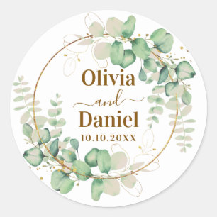 Botanical Gold Greenery Personalize For Wedding Classic Round Sticker