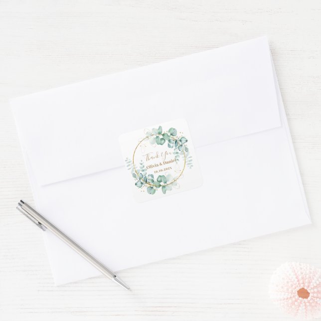 Botanical Gold Greenery Personalize For Wedding Square Sticker (Envelope)
