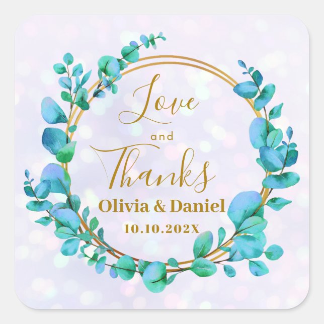 Botanical Gold Greenery Personalize For Wedding Square Sticker (Front)