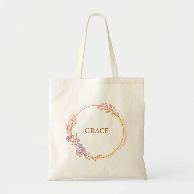 Botanical Gold Greenery Personalize Tote Bag (Front)