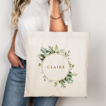 Botanical Gold Greenery Personalize Tote Bag<br><div class="desc">This personalized tote bag features painted watercolor eucalyptus greenery,  green leaves and a gold circle frame. For more advanced customization of this design,  Please click the "Customize further" link.  Matching items are also available.</div>