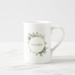 Botanical Gold Greenery Personalized Bone China Mug<br><div class="desc">This personalized coffee mug features painted watercolor eucalyptus greenery, green leaves and a gold circular frame. For more advanced customization of this design, Please click the "Customize further" link. Matching items are also available.</div>