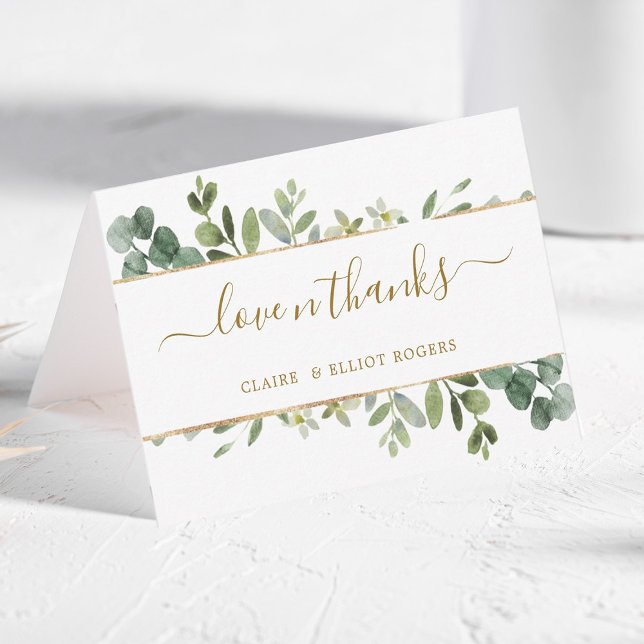 Botanical Gold Greenery Thank You Folded Card (Creator Uploaded)