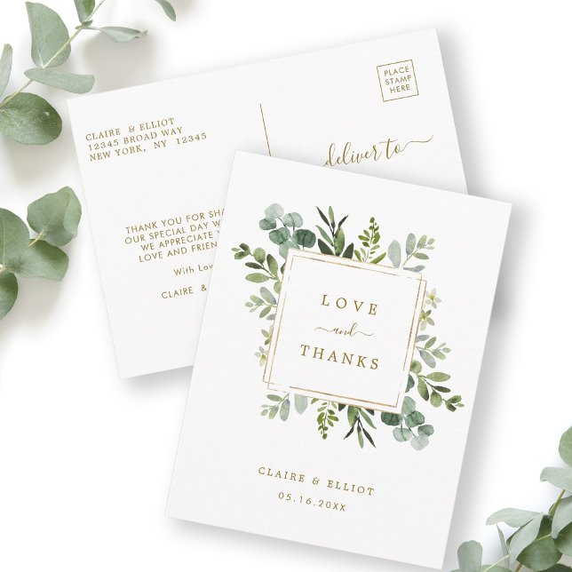 Botanical Gold Greenery Thank You Postcard (Front & Back)