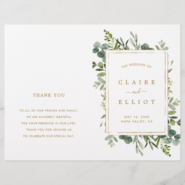 Botanical Gold Greenery Wedding Ceremony Program (Front)