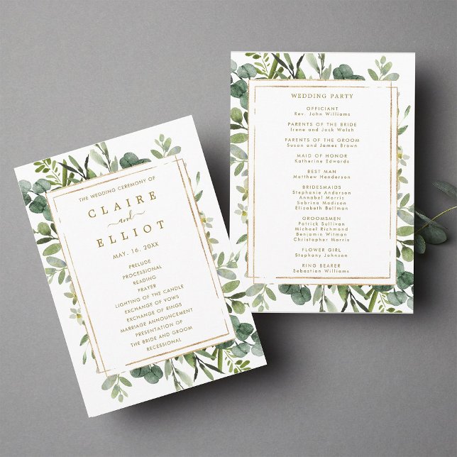 Botanical Gold Greenery Wedding Ceremony Program (Front & Back)