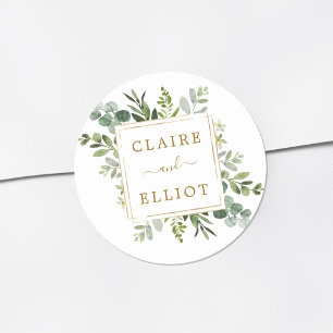 Botanical Gold Greenery Wedding Classic Round Sticker