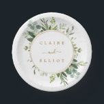 Botanical Gold Greenery Wedding Paper Plate<br><div class="desc">This wedding paper plate features painted watercolor eucalyptus greenery,  green leaves and a gold circular frame. For more advanced customization of this design,  Please click the "Customize further" link.  Matching items are also available.</div>