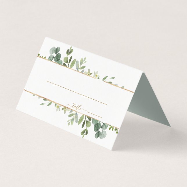 Botanical Gold Greenery Wedding Place Card (Front)
