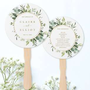 Botanical Gold Greenery Wedding Program Hand Fan