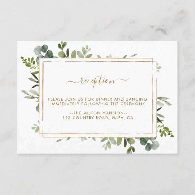 Botanical Gold Greenery Wedding Reception Enclosure Card (Front)