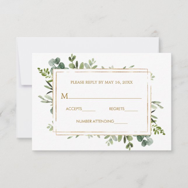 Botanical Gold Greenery Wedding RSVP Card (Front)