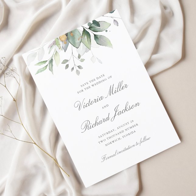 Botanical Gold Greenery Wedding Save The Date (Creator Uploaded)