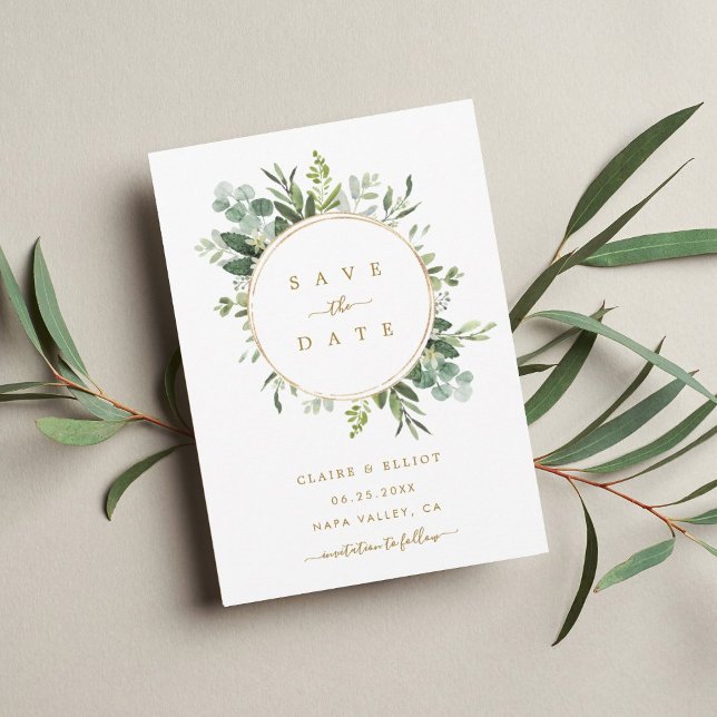 Botanical Gold Greenery Wedding Save the Date Announcement Postcard (Creator Uploaded)
